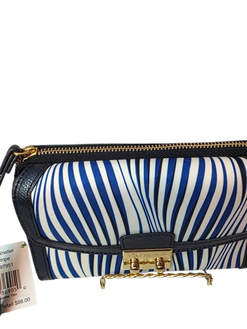 Vera Bradley Stripe Wallet Blue White Leather Trim Large Wallet NWT $88